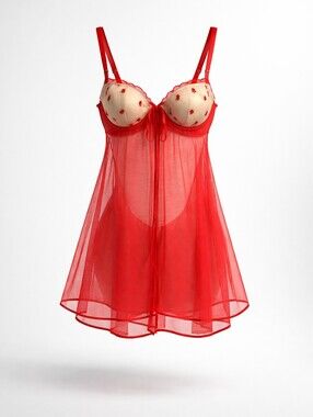 Victoria's Secret Red Sheer Lace Babydoll with Cream Contrast Cups